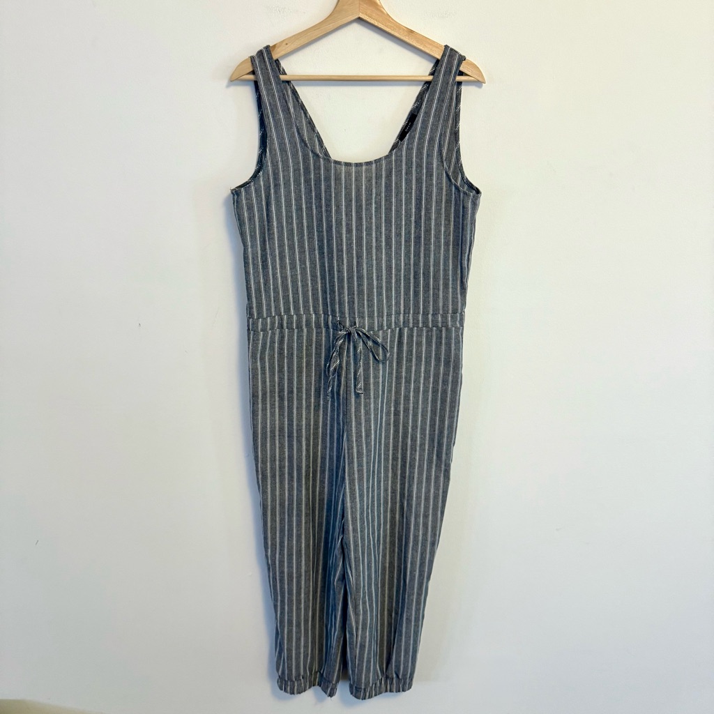 Anthropologie Drew Womens Black & Ivory Striped Jumpsuit Medium